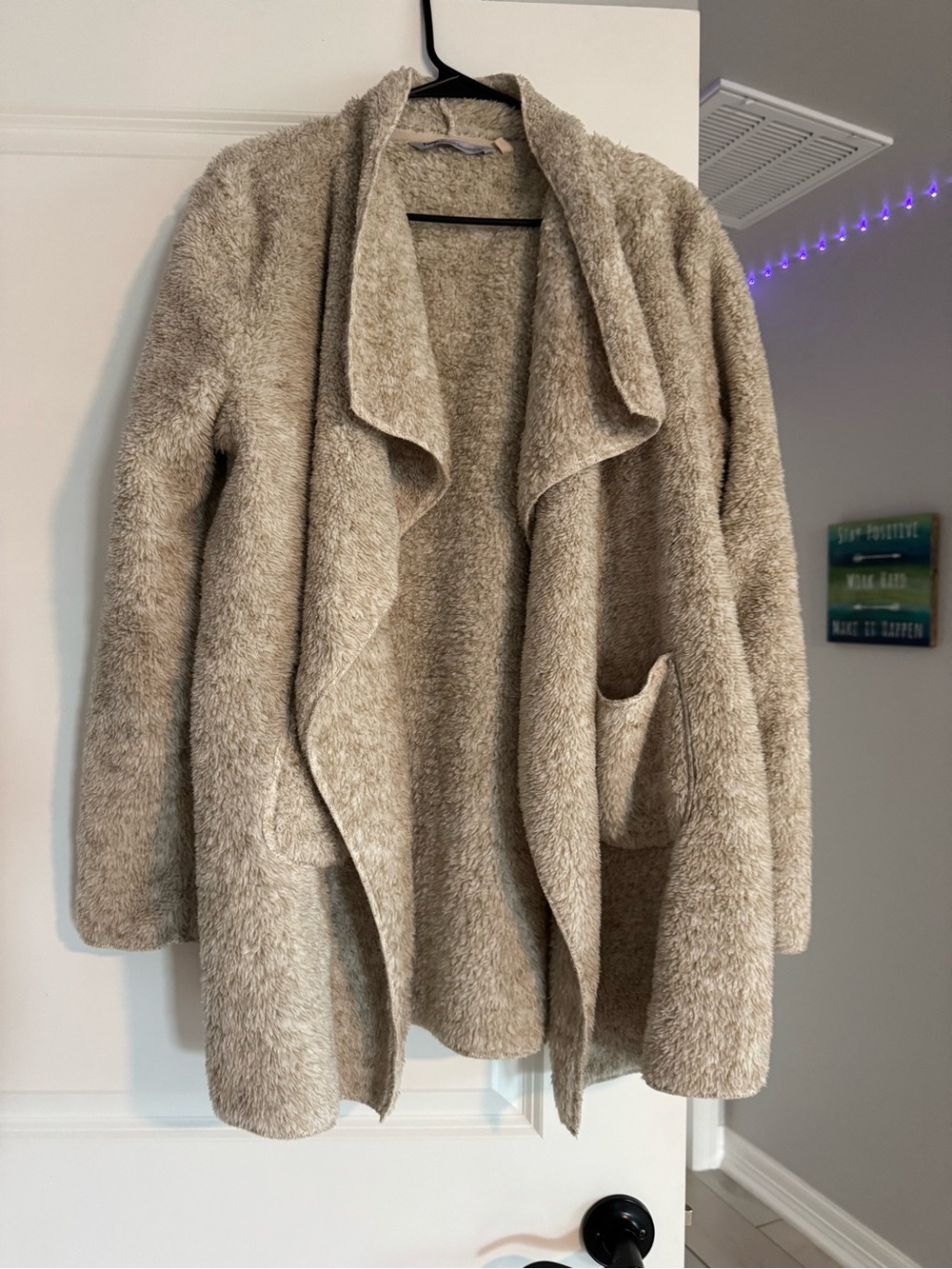 Soft Surroundings Plush Open-Front Teddy Jacket in Beige Taupe